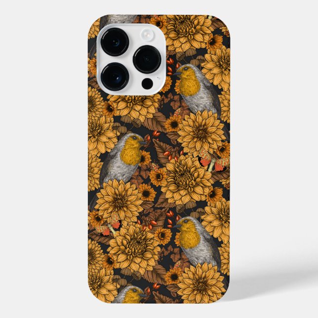 Robinen im Herbstgarten auf schwarz iPhone Hülle (Rückseite)