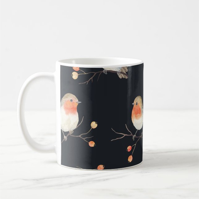 Robinen, Rowan Beeren, winterfarbenes Muster. Kaffeetasse (Links)