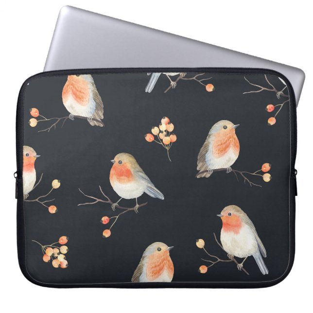 Robinen, Rowan Beeren, winterfarbenes Muster. Laptopschutzhülle (Vorderseite)