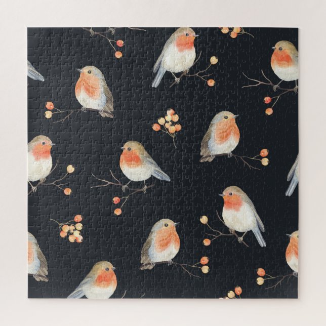 Robinen, Rowan Beeren, winterfarbenes Muster. Puzzle (Vertikal)