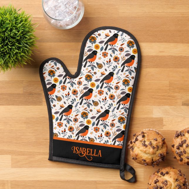 Robinen und Blume Ofenhandschuh (Oben unten)