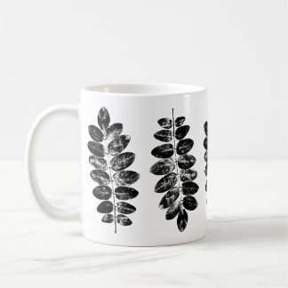 Robinia Leaf Print in Schwarz und Weiß Kaffeetasse
