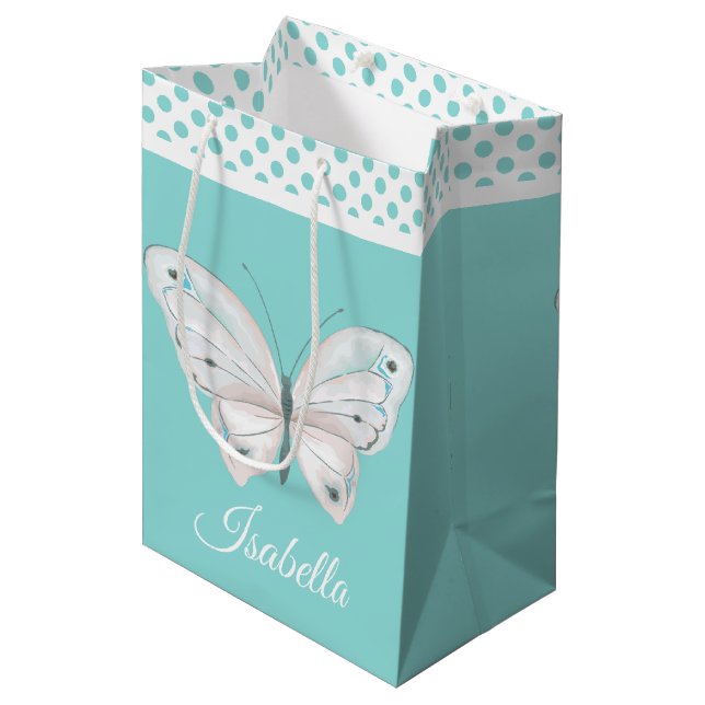 Robins Egblue mit White Butterfly Geschenktasche Mittlere Geschenktüte (Vorderseite Schrägansicht)
