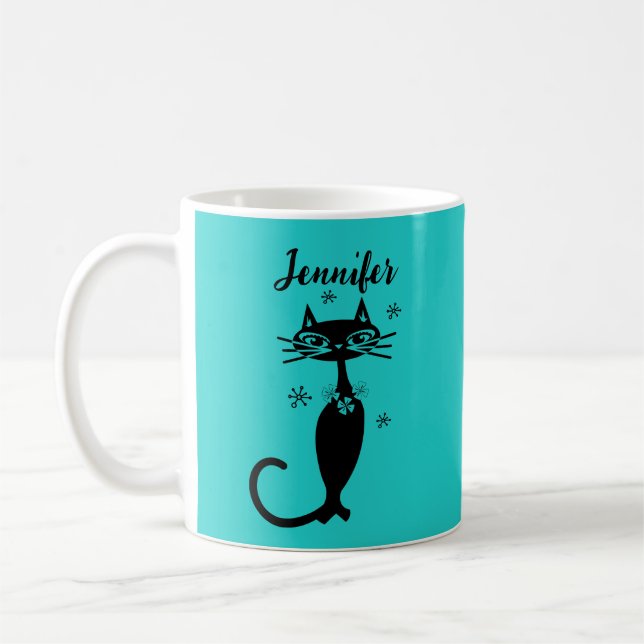 Robins Egg Blau Atomic Retro Katzenbecher Kaffeetasse (Links)