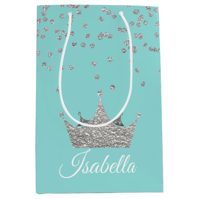 Robins Egg Blau mit Silver Crown Geschenktasche Mittlere Geschenktüte (Vorderseite)
