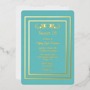 Robins Egg Blau und Folie Sweet 16 Folieneinladung