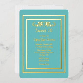 Robins Egg Blue and Foil Sweet 16 Folieneinladung