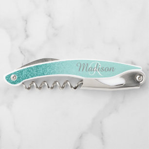 Robin's Egg Blue Aquamarin Stylish Monogram Glitze Kellnermesser