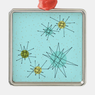 Robin's Egg Blue Atomic Starbursts Xmas Ornament