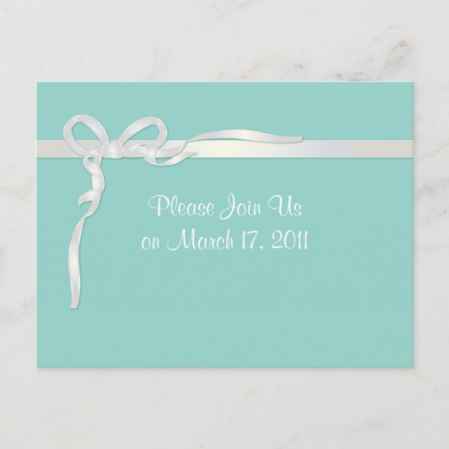 Robin's Egg Blue Jewelry Box mit weißem Band Postkarte (Vorderseite)