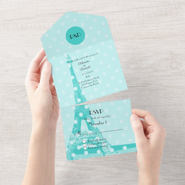 Robins Egg Blue Paris Hochzeit All In One Einladung (Abreißen)