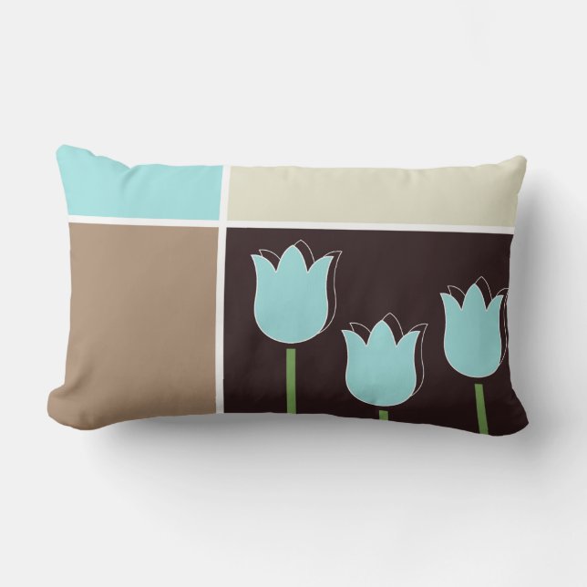Robins Egg Blue Tulip Geometric Form Braune Creme Lendenkissen (Vorderseite)