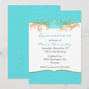 Robins Egg Blue und Gold Quinceñera Einladung