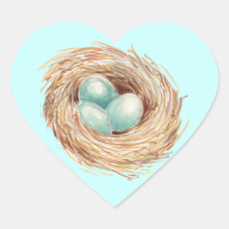 Robin's Egg Nest Blue Watercolor Herz-Aufkleber