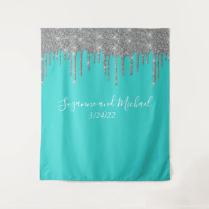 Robins Ei Blau Silber Glitter Tropfen Hochzeit Wandteppich