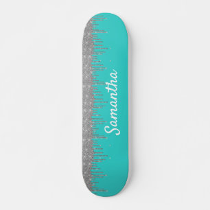 Robins-Ei-Blau-Silber-Glittertropfen Skateboard
