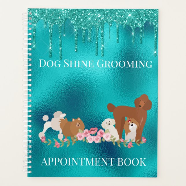 Robin's Ei Blue Dog Grooming Glitzer Pet Services Planer (Vorderseite)