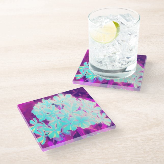 Robin's Ei Blue Peppermint Drehung Phlox Blume Glasuntersetzer (Schrägansicht)