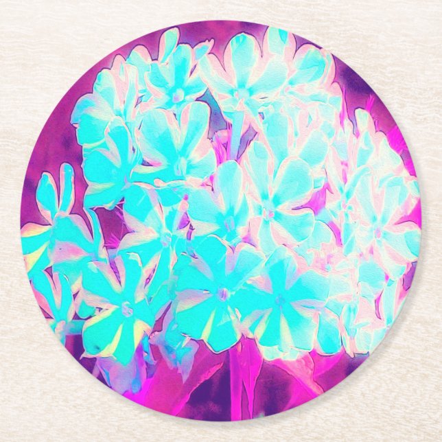 Robin's Ei Blue Peppermint Drehung Phlox Blume Runder Pappuntersetzer (Vorderseite)