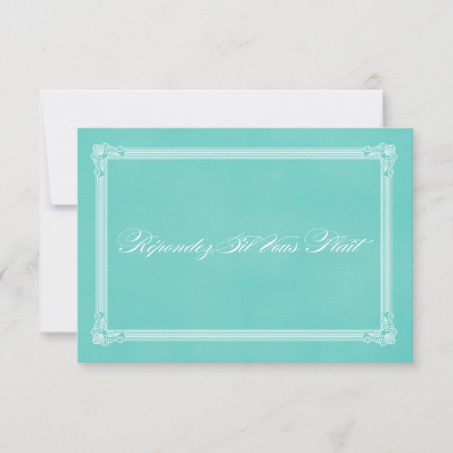 Robin's Ei Blue Poster Style Wedding RSVP Karte (Vorderseite)