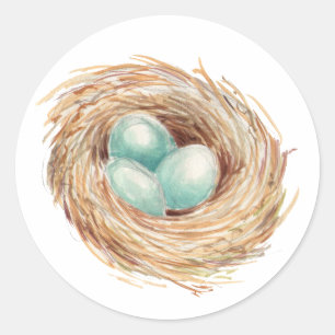 Robins Ei-Nest-Blau-Aquarell Runder Aufkleber