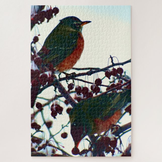 Robins im Winter Puzzle (Vertikal)