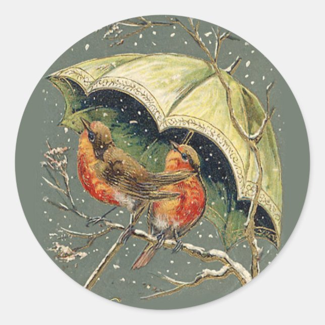 Robins Under Umbrella Stickers (Vorderseite)