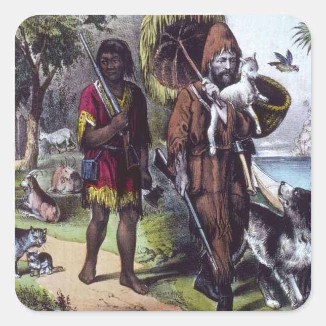 Robinson Crusoe Quadratischer Aufkleber (Vorderseite)