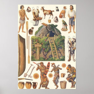 Robinson Crusoe, Vintage viktorianisches Papierpup Poster