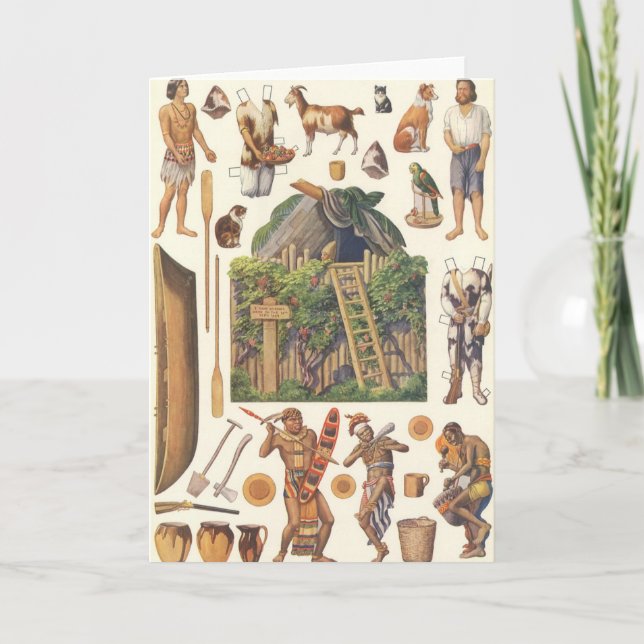 Robinson Crusoe, Vintages Viktorianisches Papierpu Karte (Vorderseite)