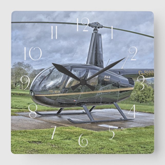 Robinson R44 Hubschrauber Quadratische Wanduhr (Vorderseite)
