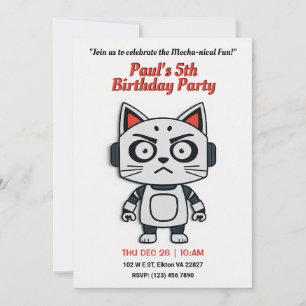 Robo Cat Birthday Party - Futuristischer Feline Fu Einladung