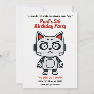Robo Cat Birthday Party - Futuristischer Feline Fu Einladung