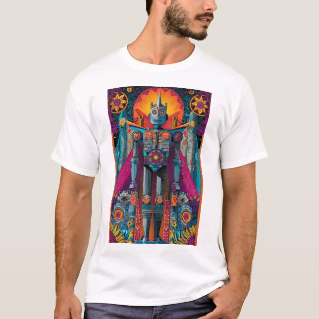 Robo Deity Mandala — Ornate Symmetry Sci-Fi Poster T-Shirt (Vorderseite)