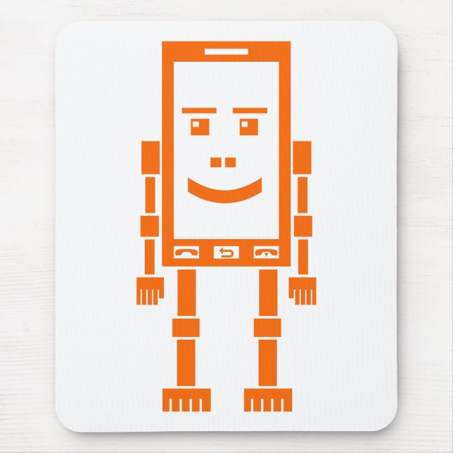 Robo Phone - Orange on White Mousepad (Vorne)