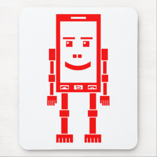 Robo Phone - Red on White Mousepad