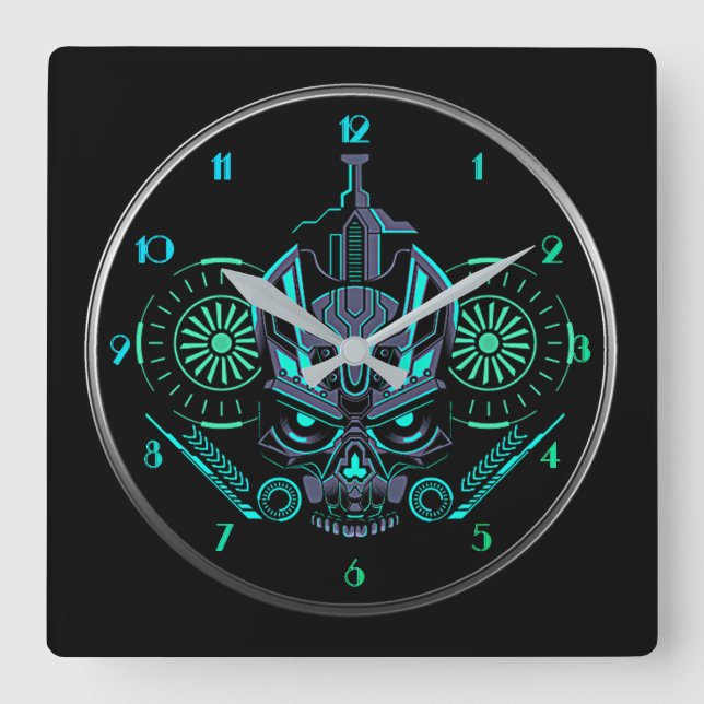 Robo Skull Quadratische Wanduhr (Vorderseite)