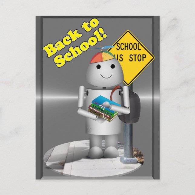 Robo-x9 an der Bushaltestelle der Schule Postkarte (Vorderseite)