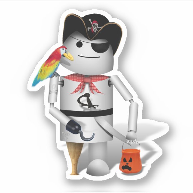 Robo-x9 Robot Pirate Halloween Aufkleber (Vorderseite)