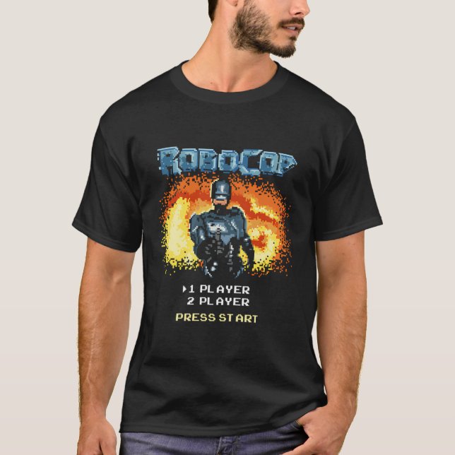 Robocop Video Game Start Menü Pixel Portrait T-Shirt (Vorderseite)