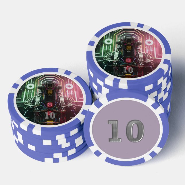 Robot 1 blauer 10-Streifen-Poker-Chip Pokerchips (Stapel)