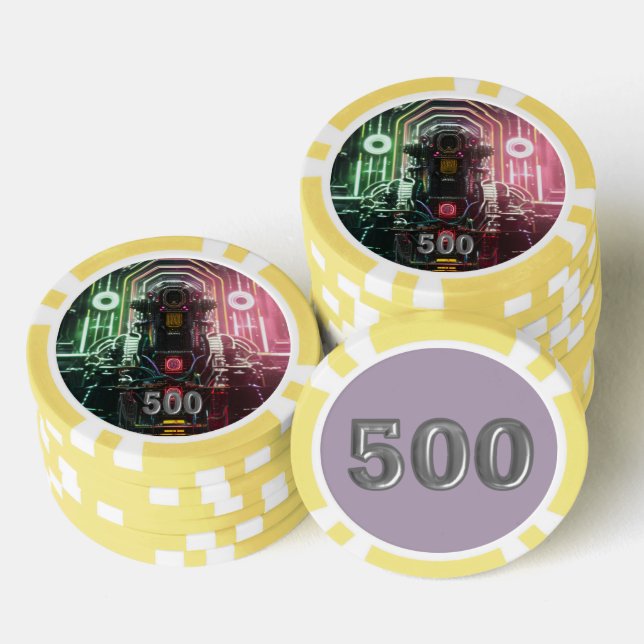 Robot 1 gelber 500 gestreifter Poker-Chip Pokerchips (Stapel)