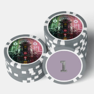 Robot 1 grau 1 gestreifter Poker-Chip Pokerchips