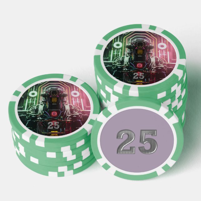 Robot 1 grüner 25 gestreifter Poker-Chip Pokerchips (Stapel)