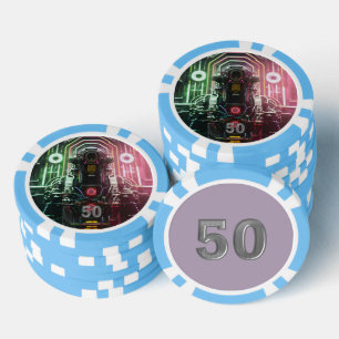 Robot 1 hellblau 50 gestreifter Poker-Chip Pokerchips