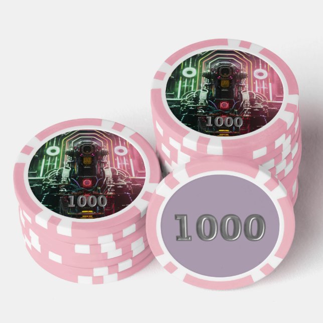 Robot 1 rosa 1000 gestreifter Poker-Chip Pokerchips (Stapel)