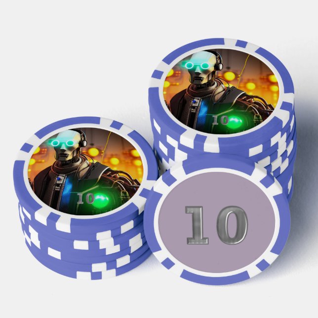 Robot 2 blauer 10-Streifen-Poker-Chip Pokerchips (Stapel)