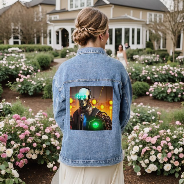 Robot 2 Damen-Denim-Jacke Jeansjacke (Hochzeit Rückseite)