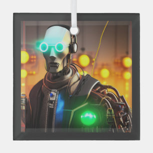 Robot-2-Quadrat-Glasschmuck Ornament Aus Glas
