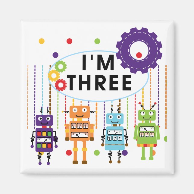 Robot 3. Geburtstag T Shirts und Geschenke Magnet (Vorne)